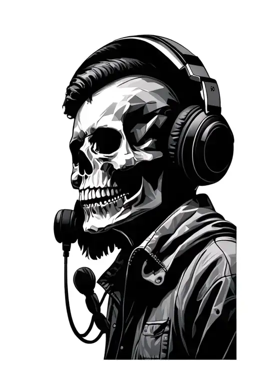 Skull Wearing Headphones And Djing