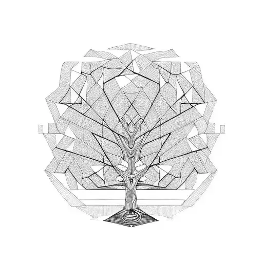 Mc Escher Style Of Tree And Interlocking Crane Bird Minimalist Black And White