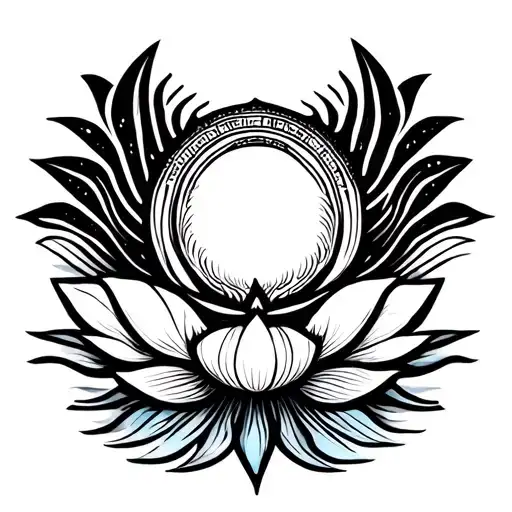 Lotus Flower With Sun Moon