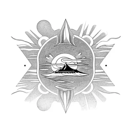 Sea With Sun With Mountain