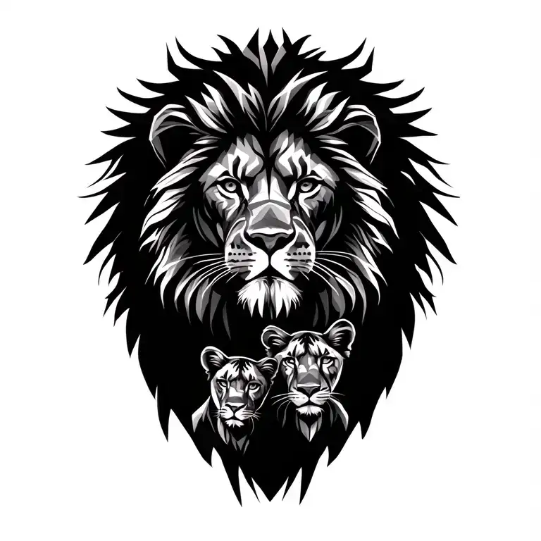 Lion Protecting His Baby Lion