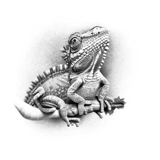 Rainbow Chameleon Walking On A Branch With The Word Hope Written In The Branch