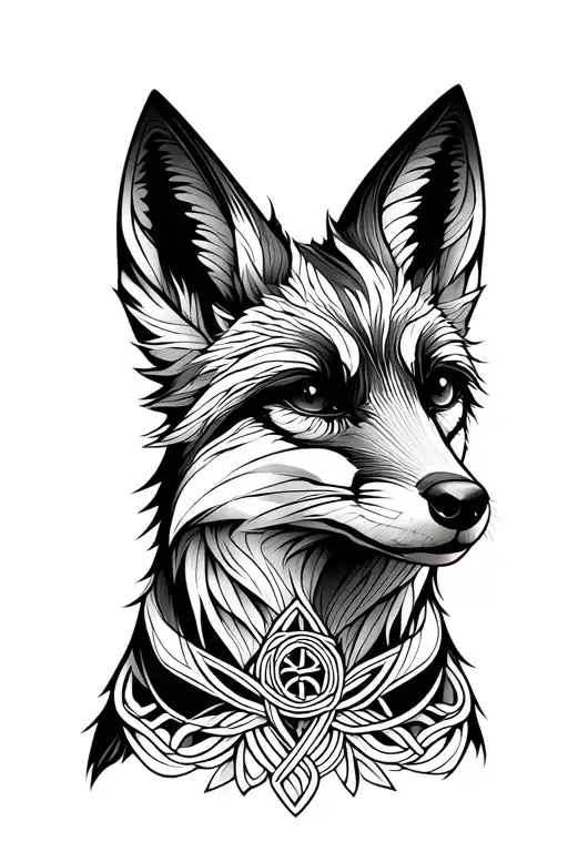 Black And White Fox Looking With A Wisdom Knot In It`s Right Eye