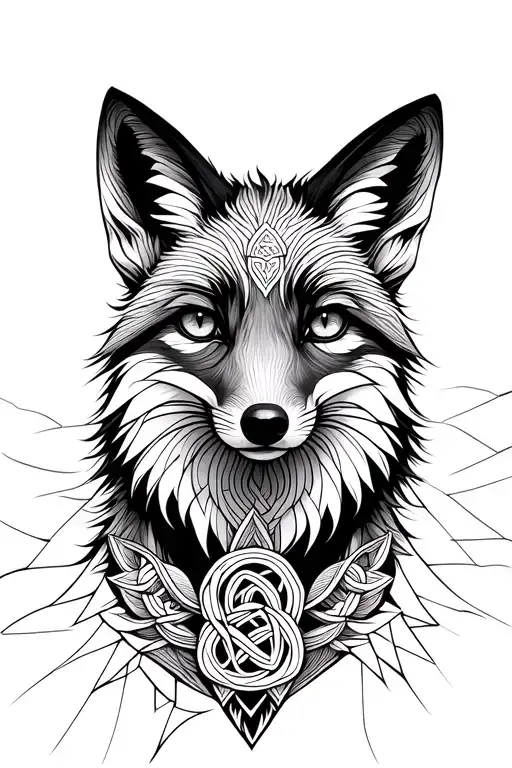 Black And White Fox Looking With A Wisdom Knot In It`s Right Eye Portrait