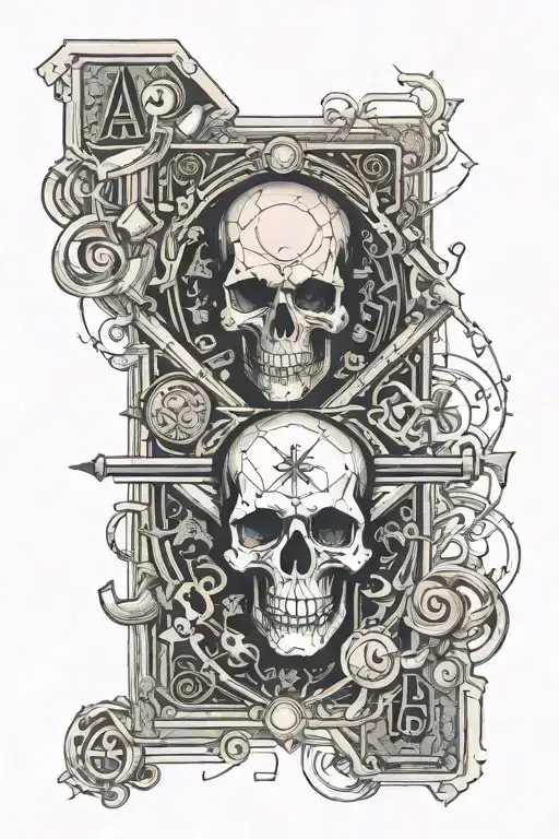 Ace Card With Skull And Crossed Guns And Dollar Bills