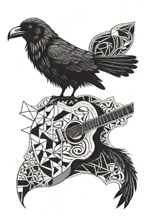 Guitar And Raven Sitting