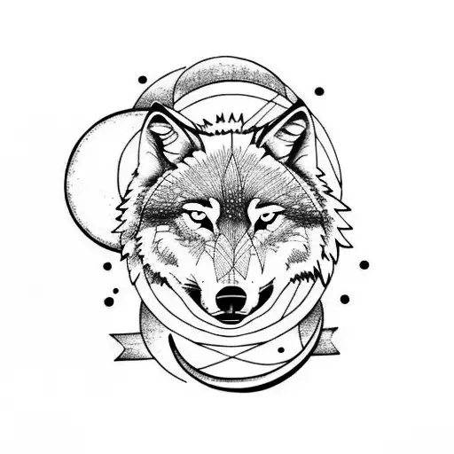 Wolf With A Moon And Flowers
