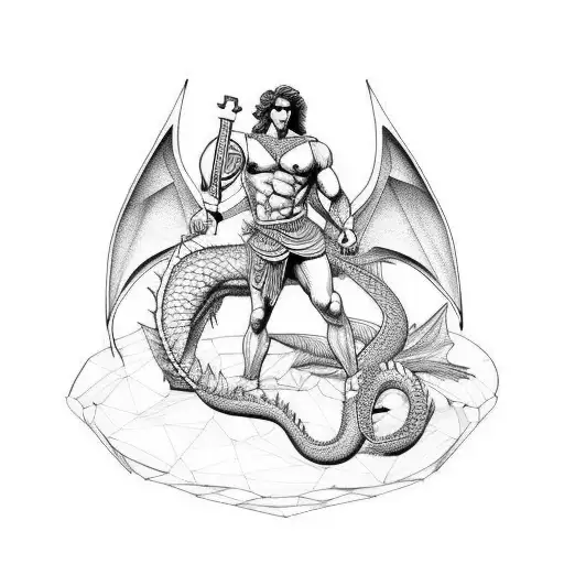 Greek God Adonis Looking Lean Muscular Shredded Handsome Riding A Dragon
