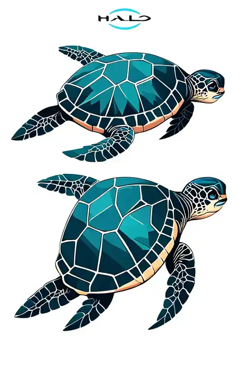 Geometric Line Design Incorporating Sea Turtles And Halo Video Game