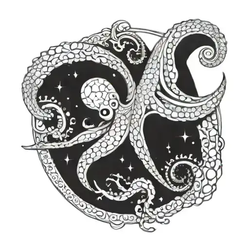 Galaxy Octopus Wrapped Around The Moon