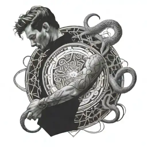 A Magic Circle Surrounding A Man Holding A Snake Wrapped