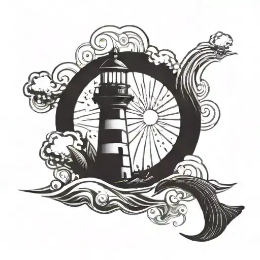 Lighthouse In Stormy Sea And Mermaid