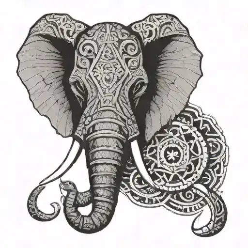 Elephant Head With Viking Tattoo Style
