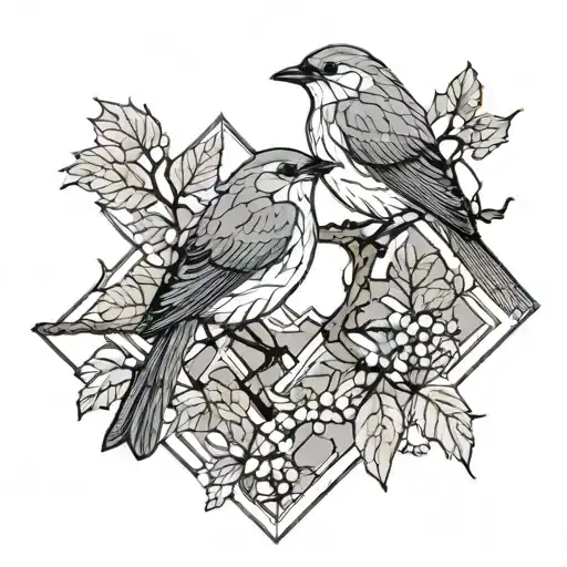 Birch Tree And Robin Singing Bird Perched