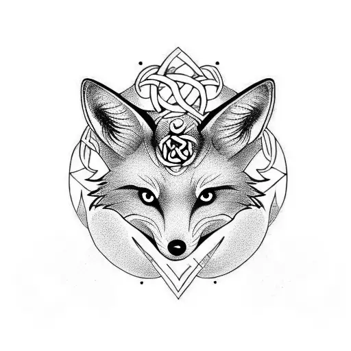 Circle Fox Tatoo With Celtic Background