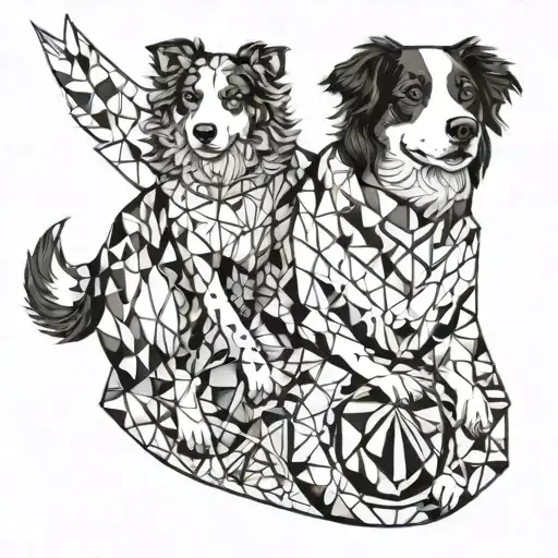 Two Young Girls Riding On A Giant Border Collie Dog