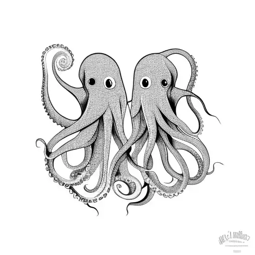 Squid And Octopus Hugging Each Other