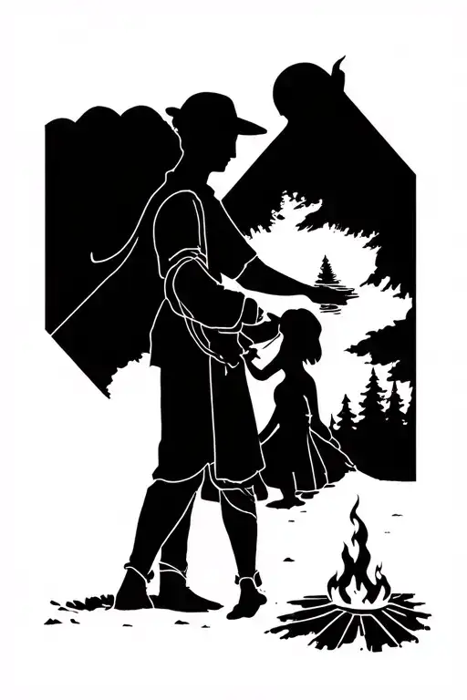 A Brother And Sister On The Edge Of A Campfire