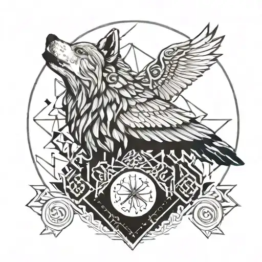 An Insignia With A Dove And A Wolf Howling At The Moon