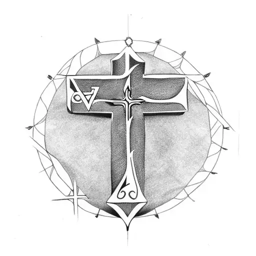 Christian Cross With Flaming Horse Motorcycle