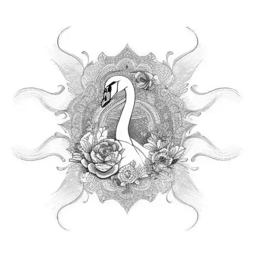 Feminine Swan With Floral Background