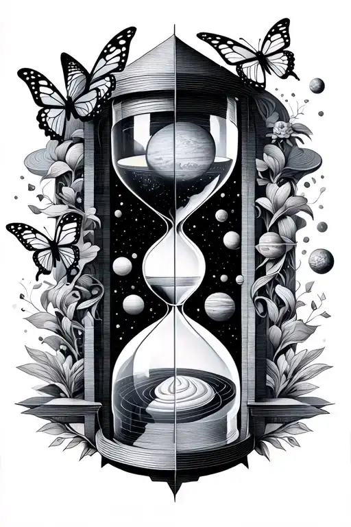 Solar System With Hourglass And Butterflies Fluttering