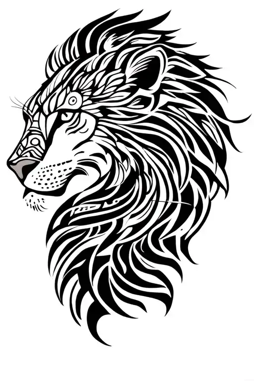 Leo Zodiac Sign With Polynesian Style Tattoo Side Calf