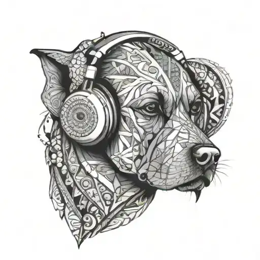 Mandala Dog Wearing Headphones