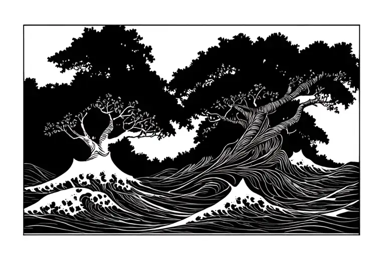 Mangrove Tree And Waves
