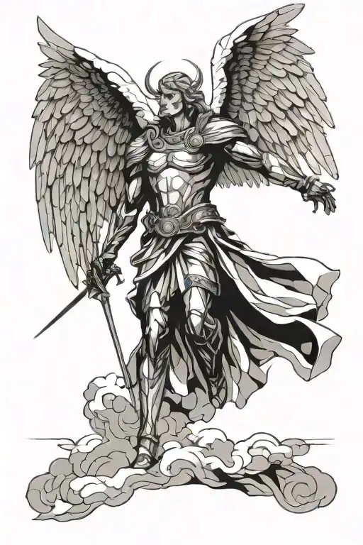 Angelic Warrior Standing On A Cloud Background
