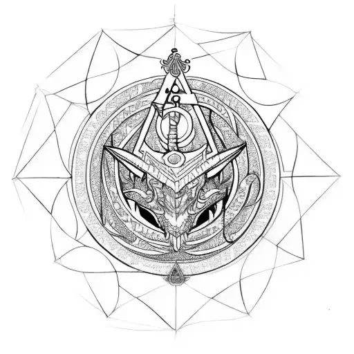 A Dragon That Incorporates Free Masonic Symbols And Sacred Geometry
