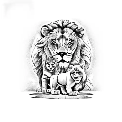 A Lionqueen Whit Her Lioness Cub Looking The Sun