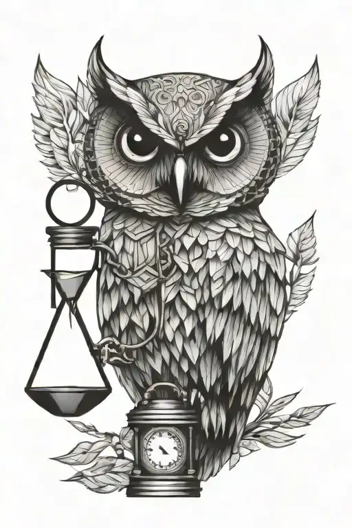Owl Holding Hourglass Combined