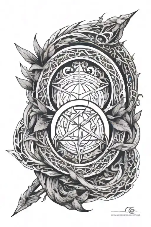 Ouroboros Circle And The Poseidon's Trident Intertwined