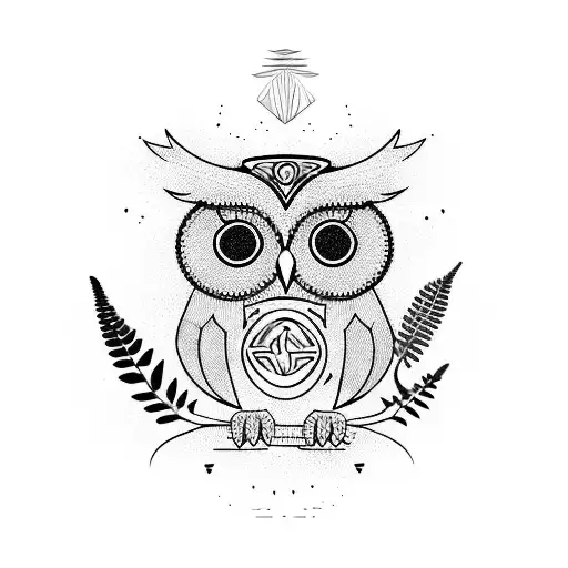 Owl With Fern Plant And Maori Paddle