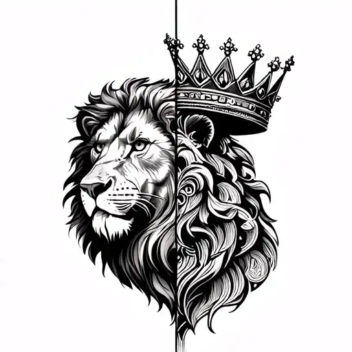 Lion Wearing A Crown Half And Half