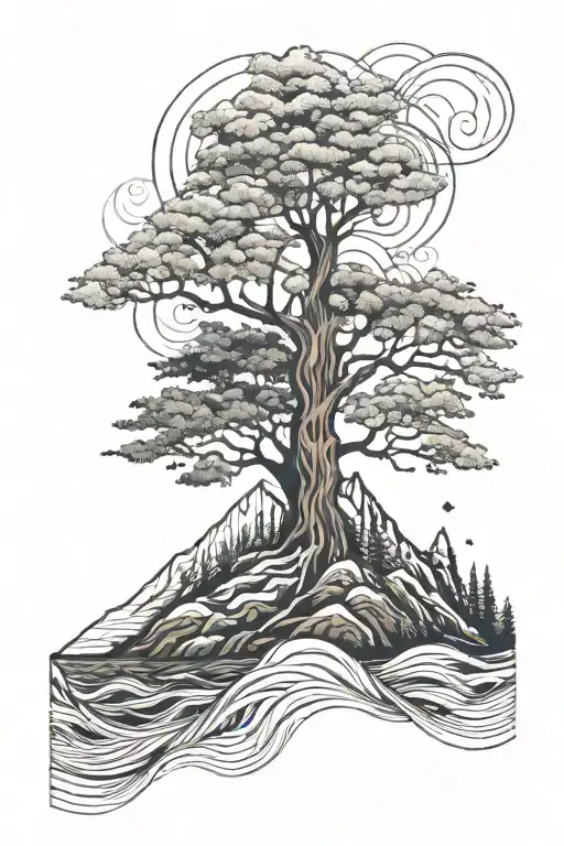 Tree Mountain Water Waves