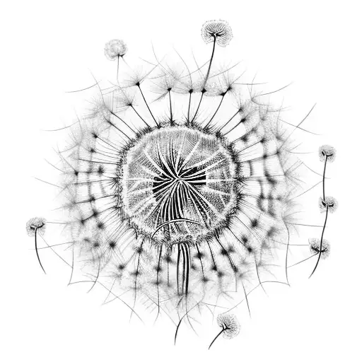 Dandelion With Seeds Drifting Away Transforming To Symbols