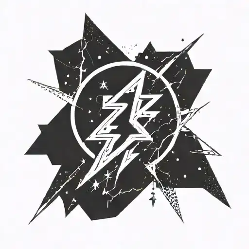Simple Line Drawing Of Lightning Bolt And Stars In Astral Design