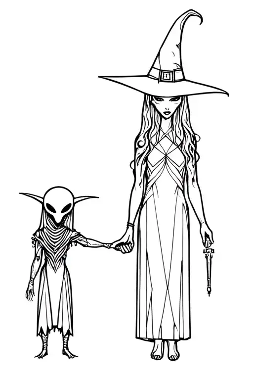 Witch And Alien Holding Hands