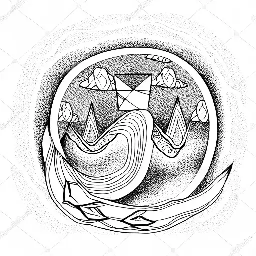 Drawn Mountain With Ouroboros Snake Behind And A Fermata Symbol