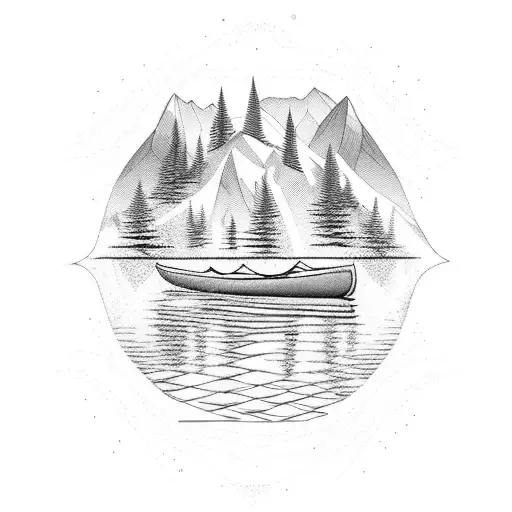 Kayak On A Forest Lake On The Background Of Mountain Peaks