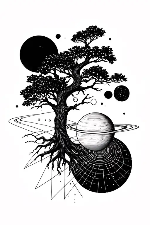 Willow Tree Over A Solar System Lined