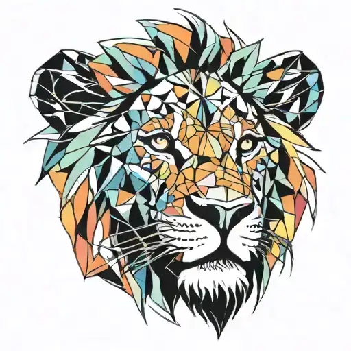 Colorfull Lion Face Tattoo Design