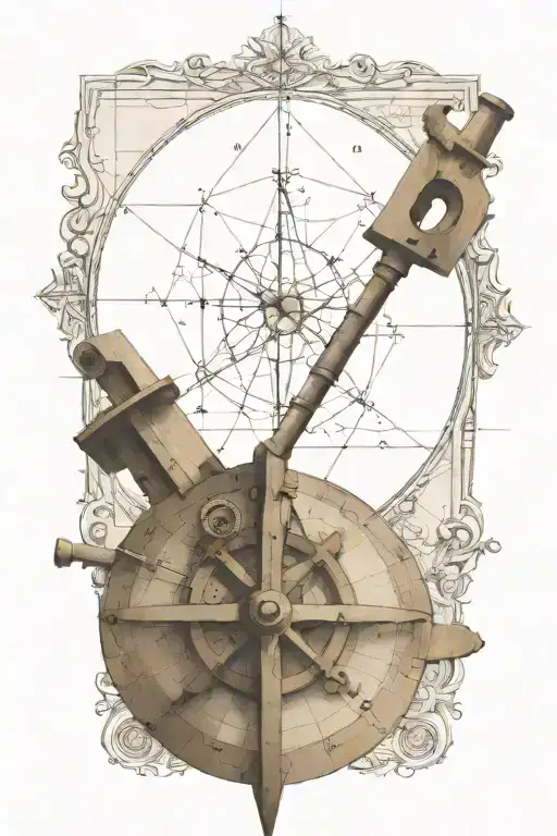 Sextant Terchnical Drawing On Faded Ancient Map Without Frame