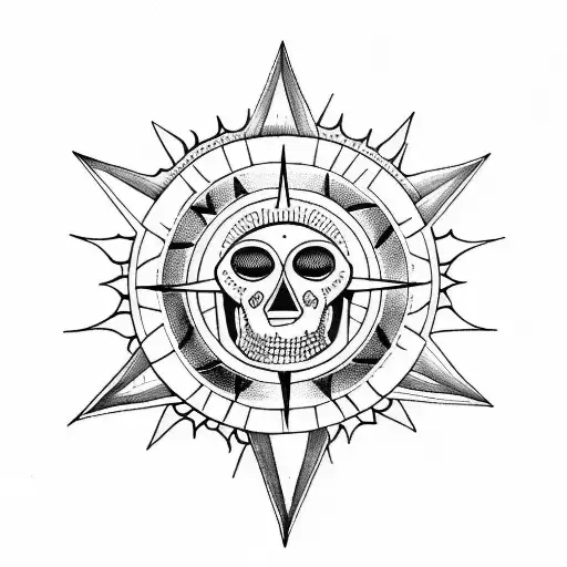 Geometric Sun With Ghost Skulls
