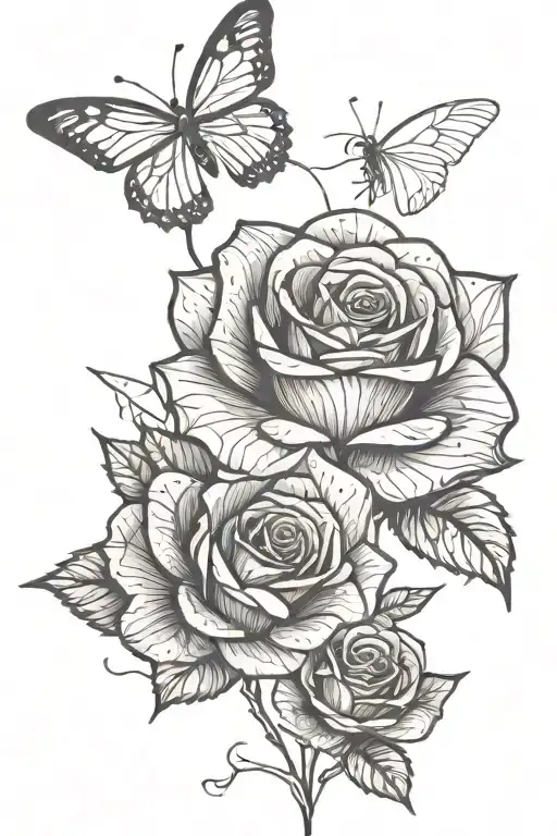One Rose With A Butterfly Flying Around