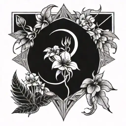 Exotic Flowers And Moon