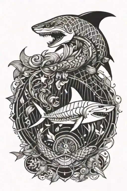 Shark And A Mermaid Surrounded