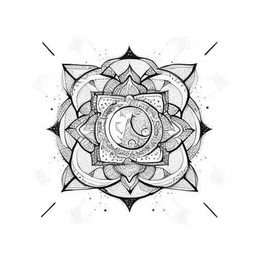 Moon With Lotus And Triangle